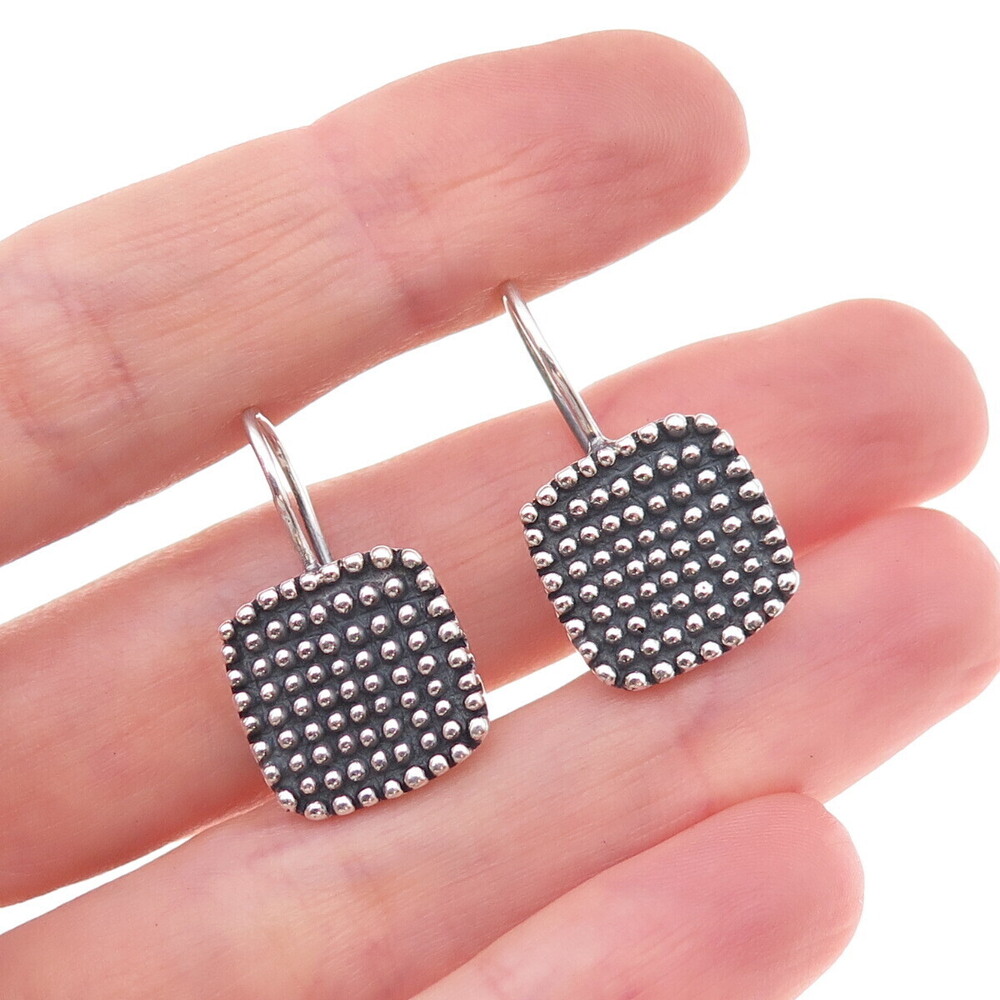 925 Sterling Silver Vintage Modernist Dotted Oxidized Earrings